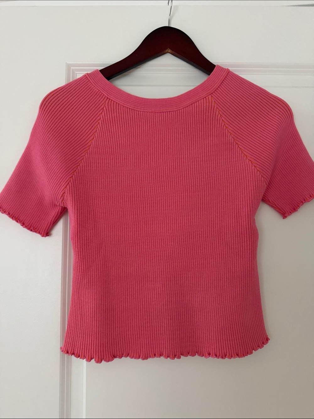 Ribbed Short Sleeve Pink Top
